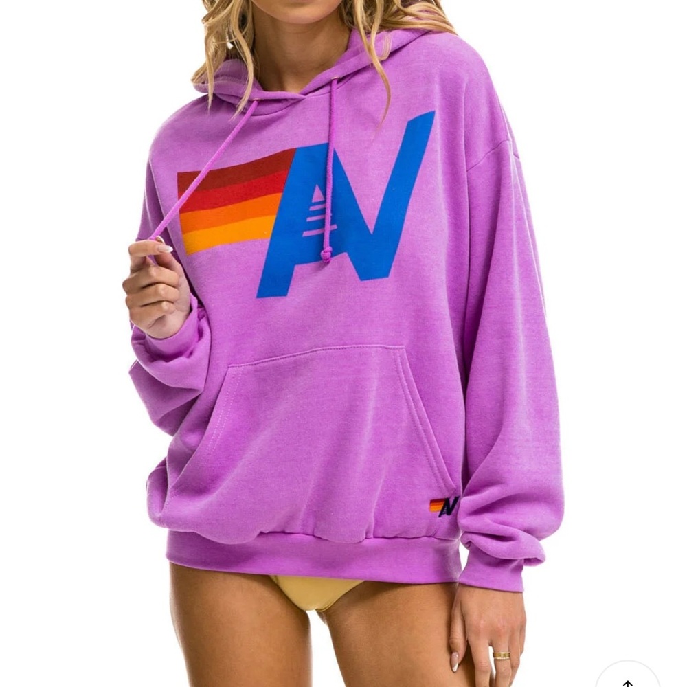 Aviator Nation Purple Hoodie with Rainbow Logo
